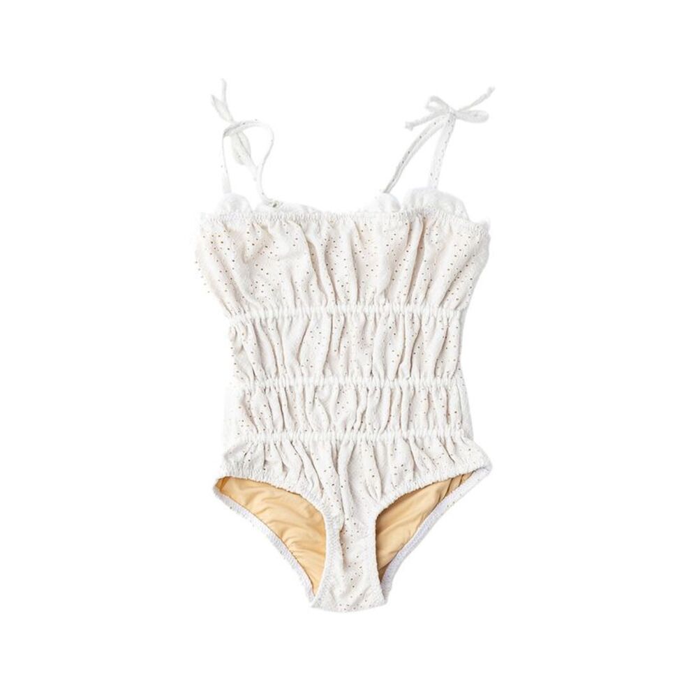 Shade Critters Girls Eyelet Girls Smocked One Piece Swimsuit, White